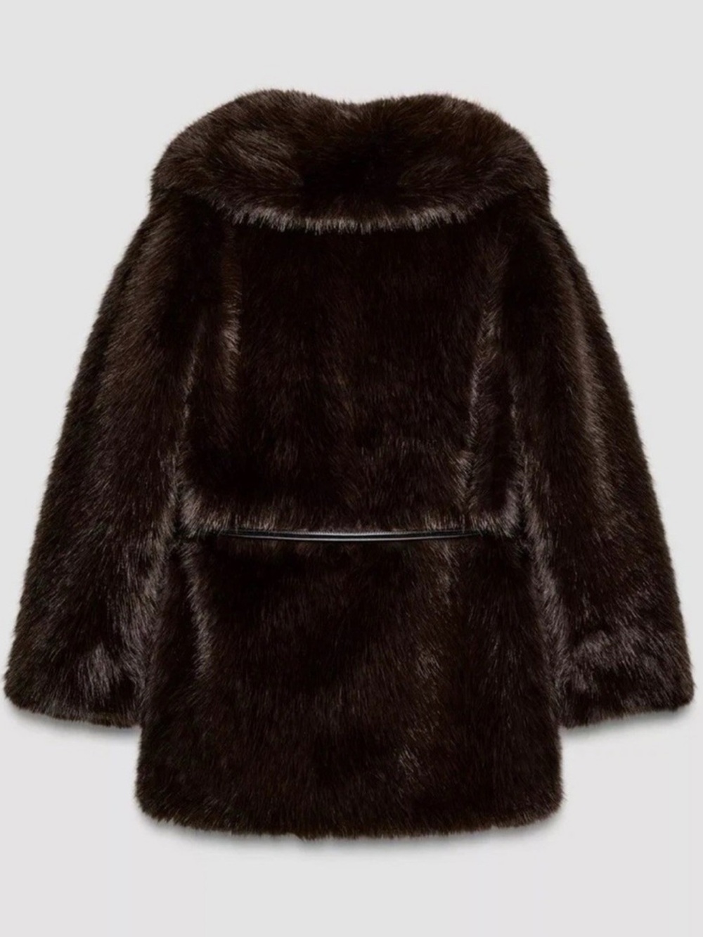 ZARA FAUX FUR BELTED COAT BROWN LAPEL REF. 6318/282/700 - Picture 2 of 4